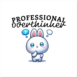 Professional overthinker featuring cute bunny Funny Anxiety Posters and Art